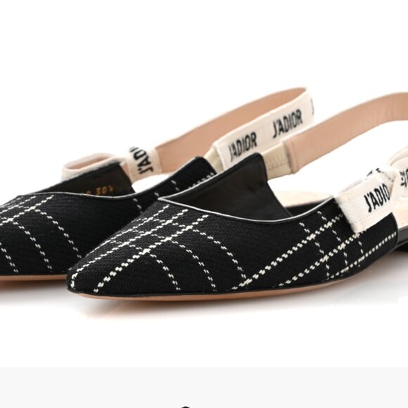 Christian Dior Fabric Ribbon Tartan Plaid J'Adior Slingback Ballet Flats 38.5 B - Picture 1 of 15